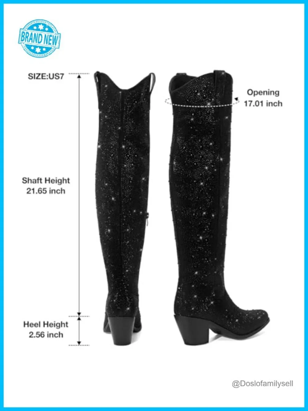 Rhinestone Cowboy Boots, Sparkly Over the Knee Cowgirl Boots, Pointed Toe Knee